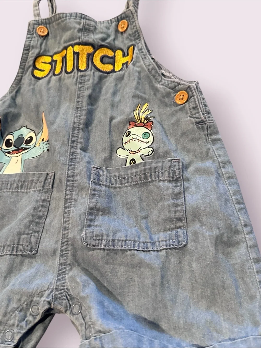 Disney Baby Lilo & Stitch Light Denim Shortalls Size 12 Months